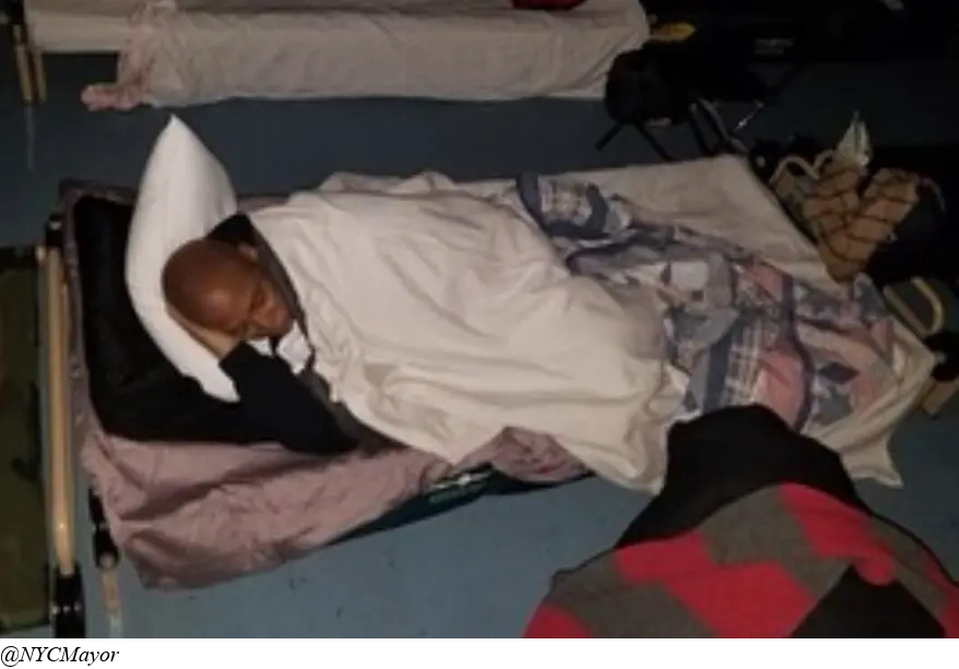 Eric Adams spends coldest night of year at new NYC migrant shelter